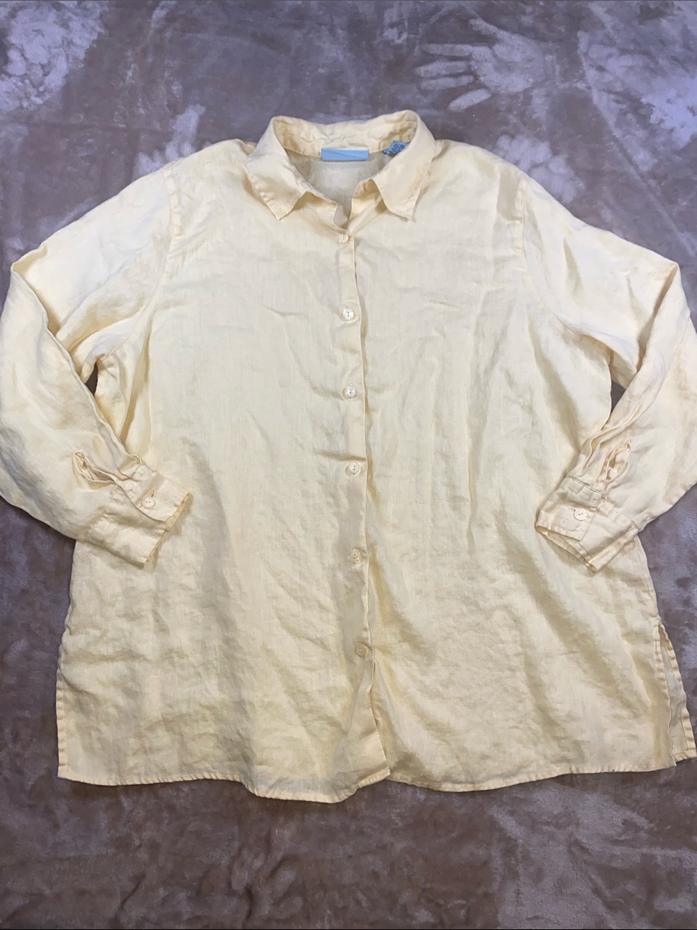 Marsh Landing Pale Yellow Linen Button-Down Shirt